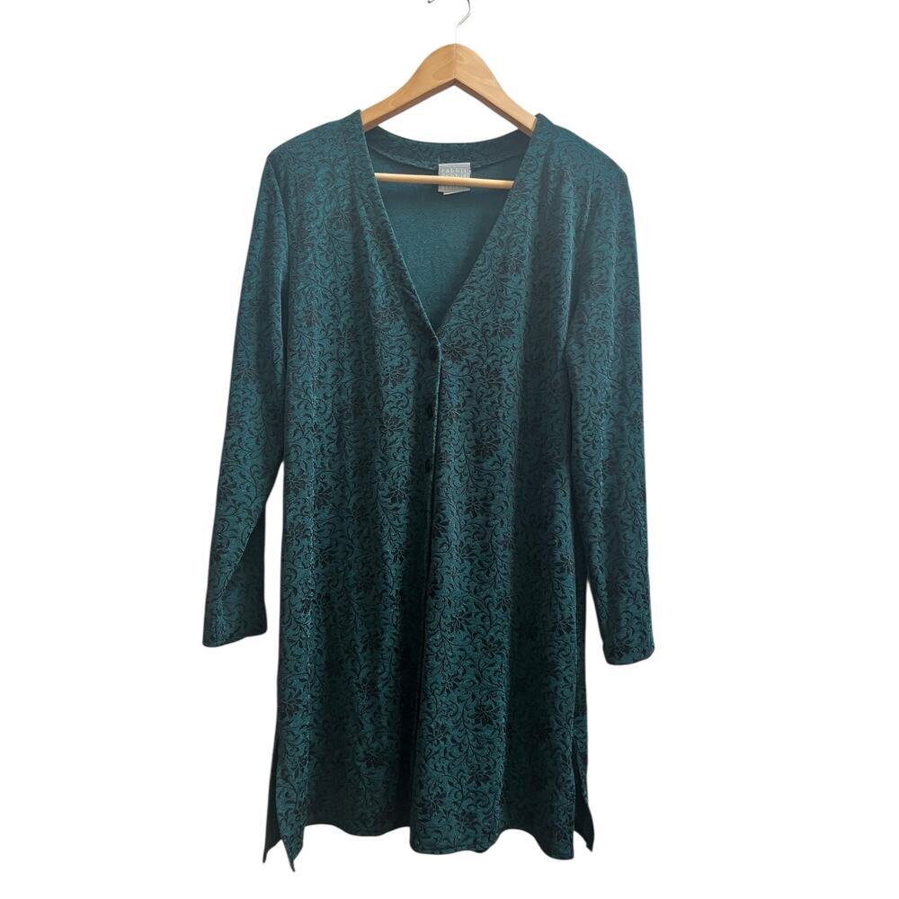 Vintage Rabbit Rabbit Rabbit Green Jacquard V Neck Button Down Tunic 14M Boho - Picture 3 of 12